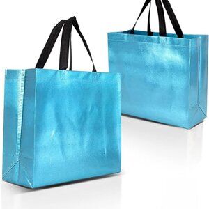 Aqua Blue Gift Bags Large Size – Set of 12 Shiny Turquoise Reusable Gift Bags